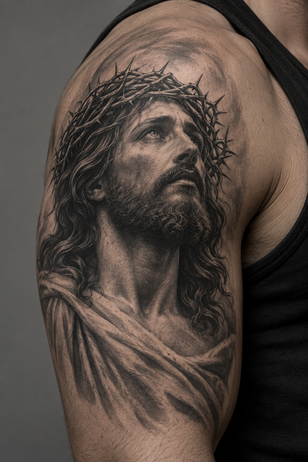 Shoulder Jesus Portrait, Jesus tattoos for men