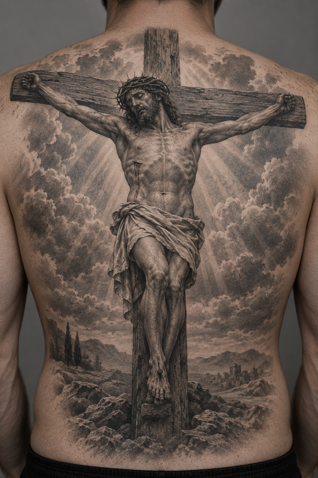 Full-Back Crucifixion Scene, Jesus tattoos for men