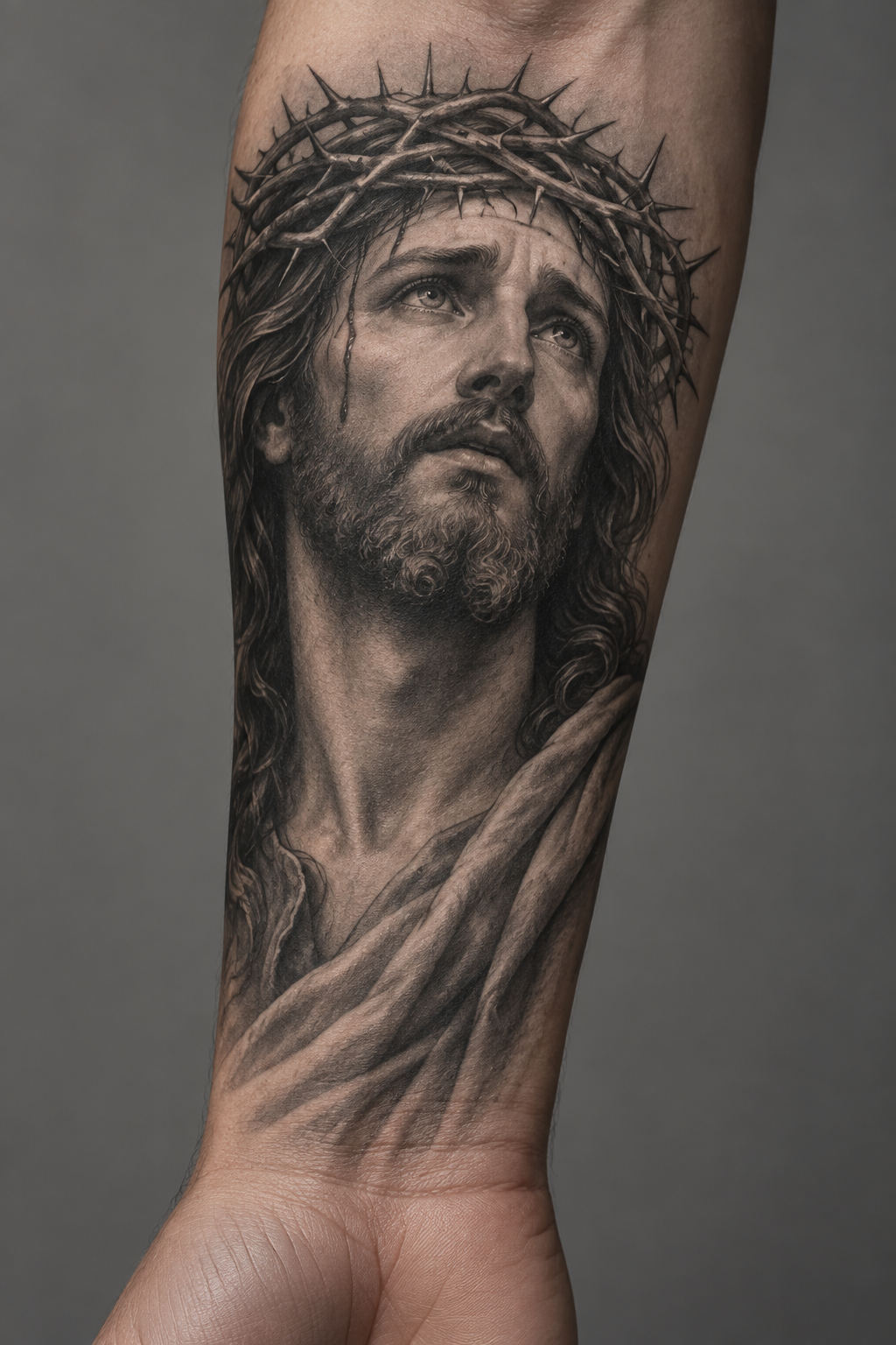 Inner-Wrist Jesus Portrait, Jesus tattoos for men