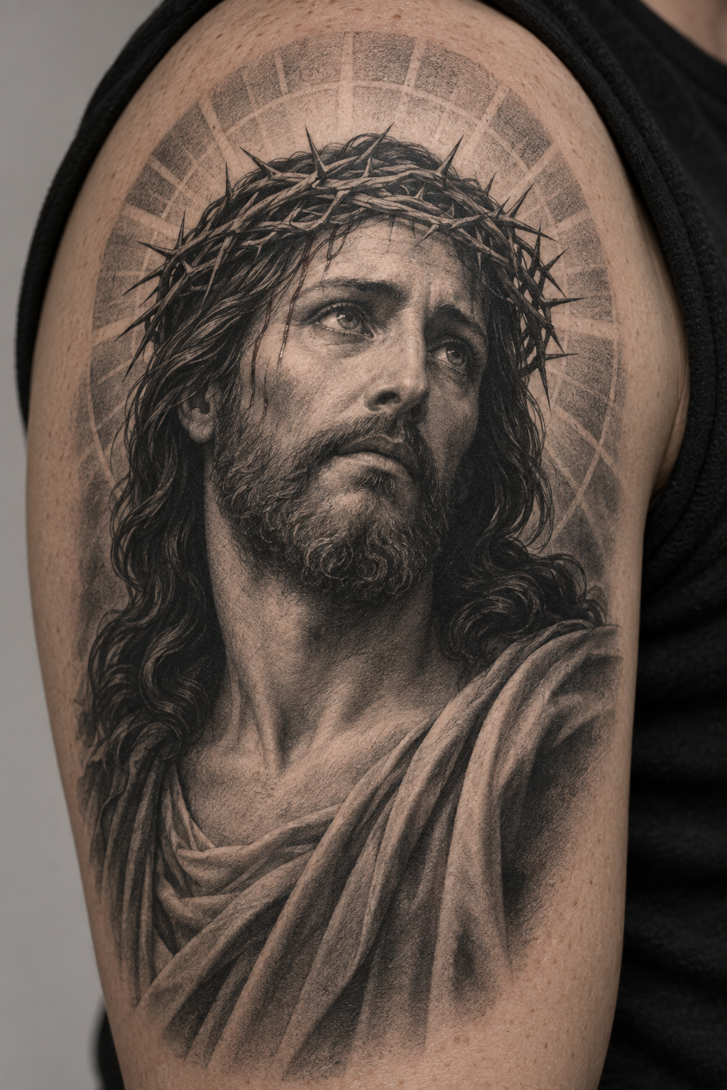 Upper-Arm Jesus Tattoo, Jesus tattoos for men