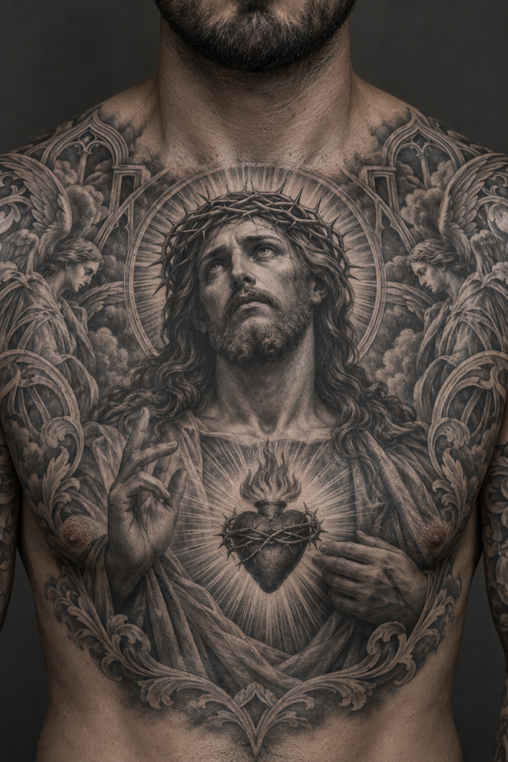 Chest Jesus Portrait, Jesus tattoos for men