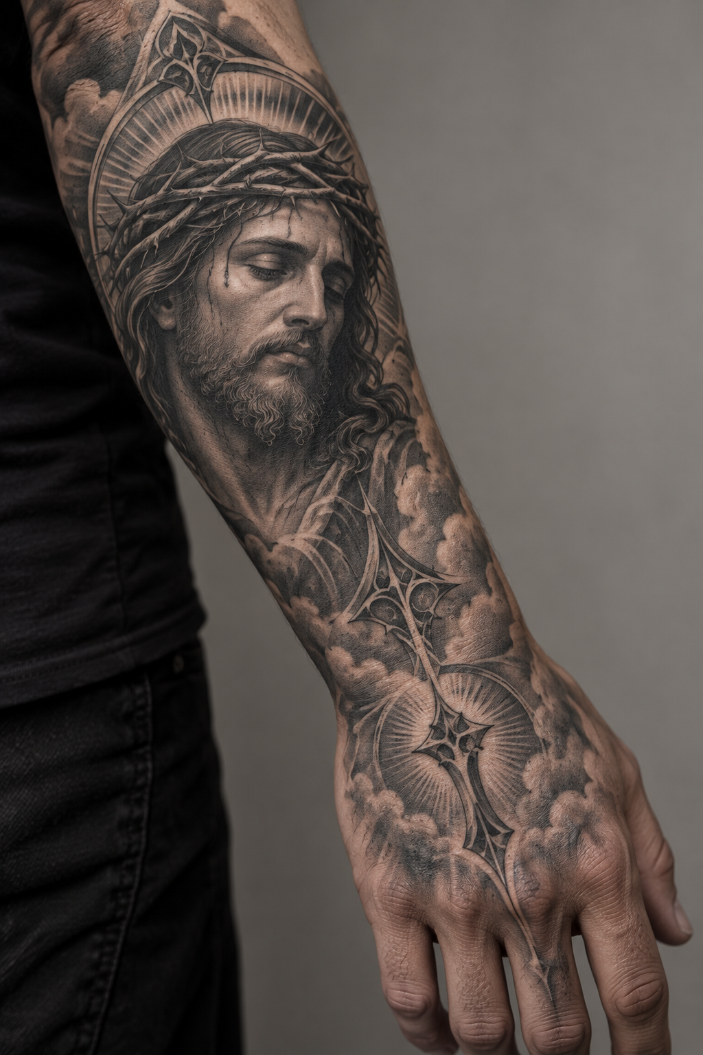 Hand Jesus Portrait, Jesus tattoos for men