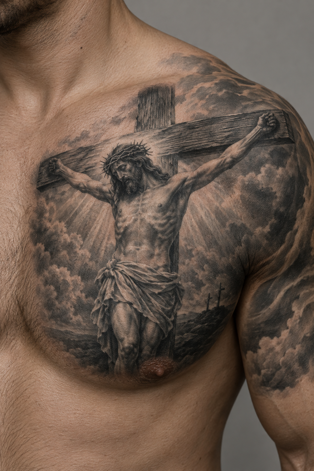Upper-Chest Crucifixion, Jesus tattoos for men