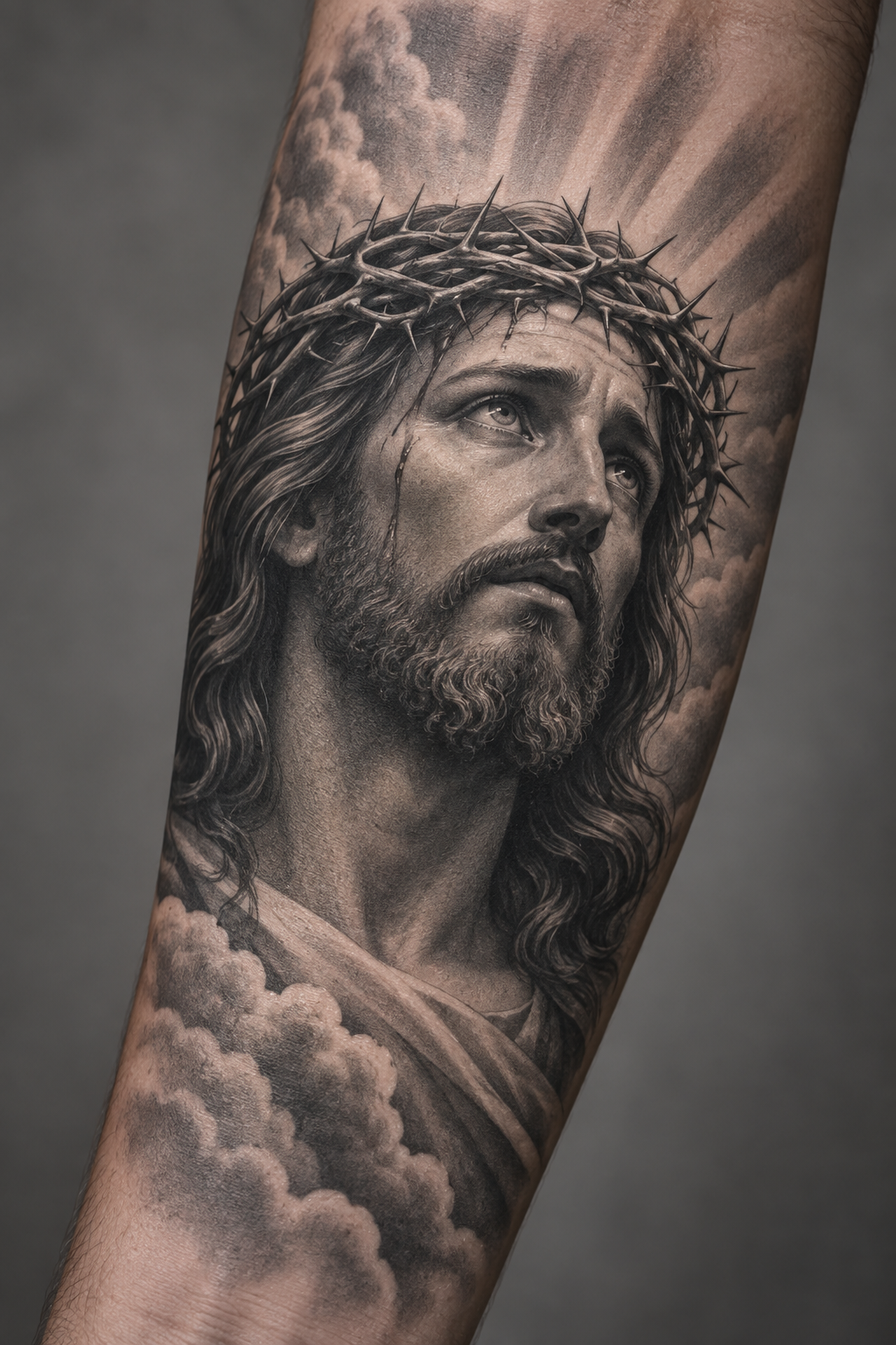 Forearm Jesus Portrait, Jesus tattoos for men