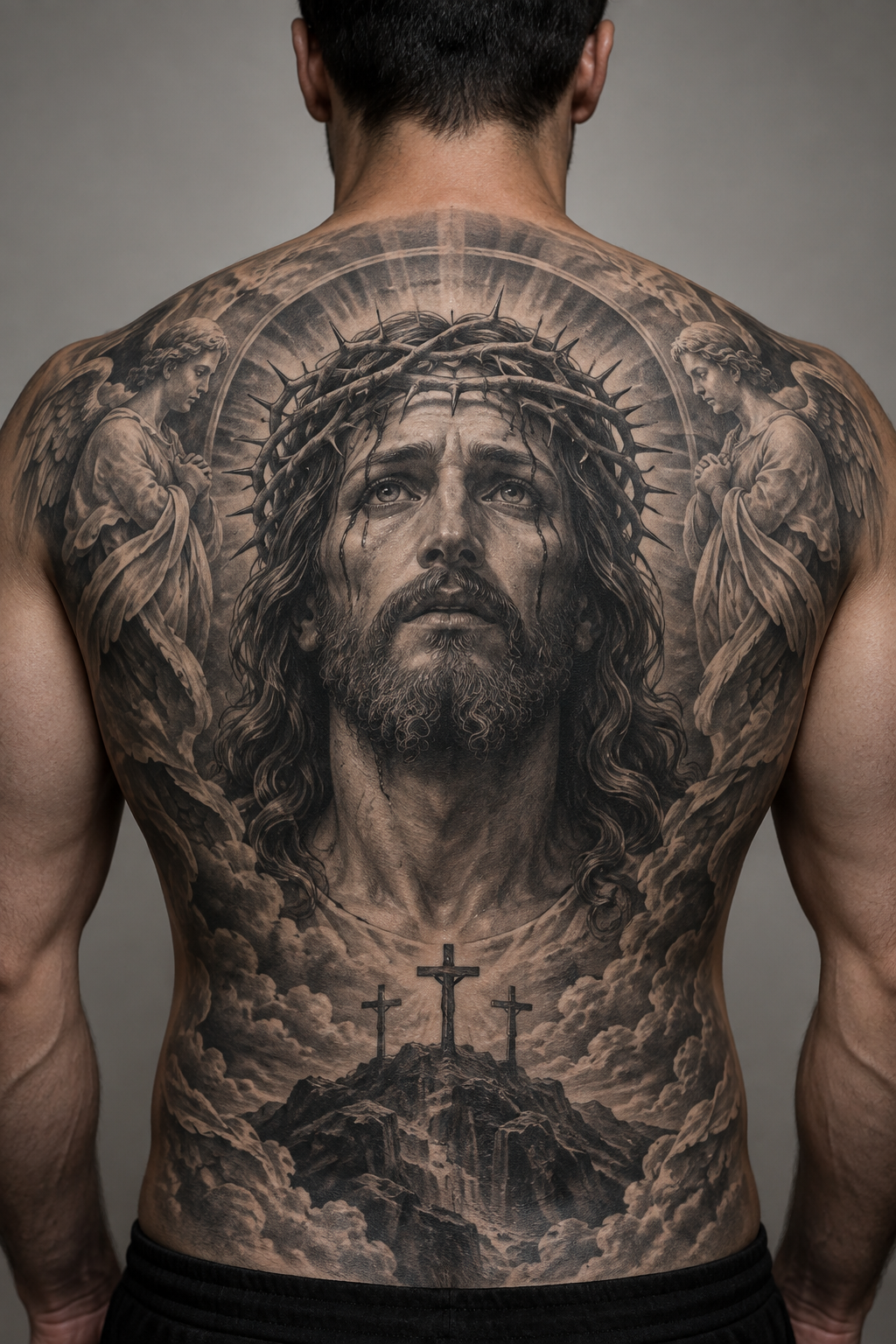 Back Jesus Portrait, Jesus tattoos for men