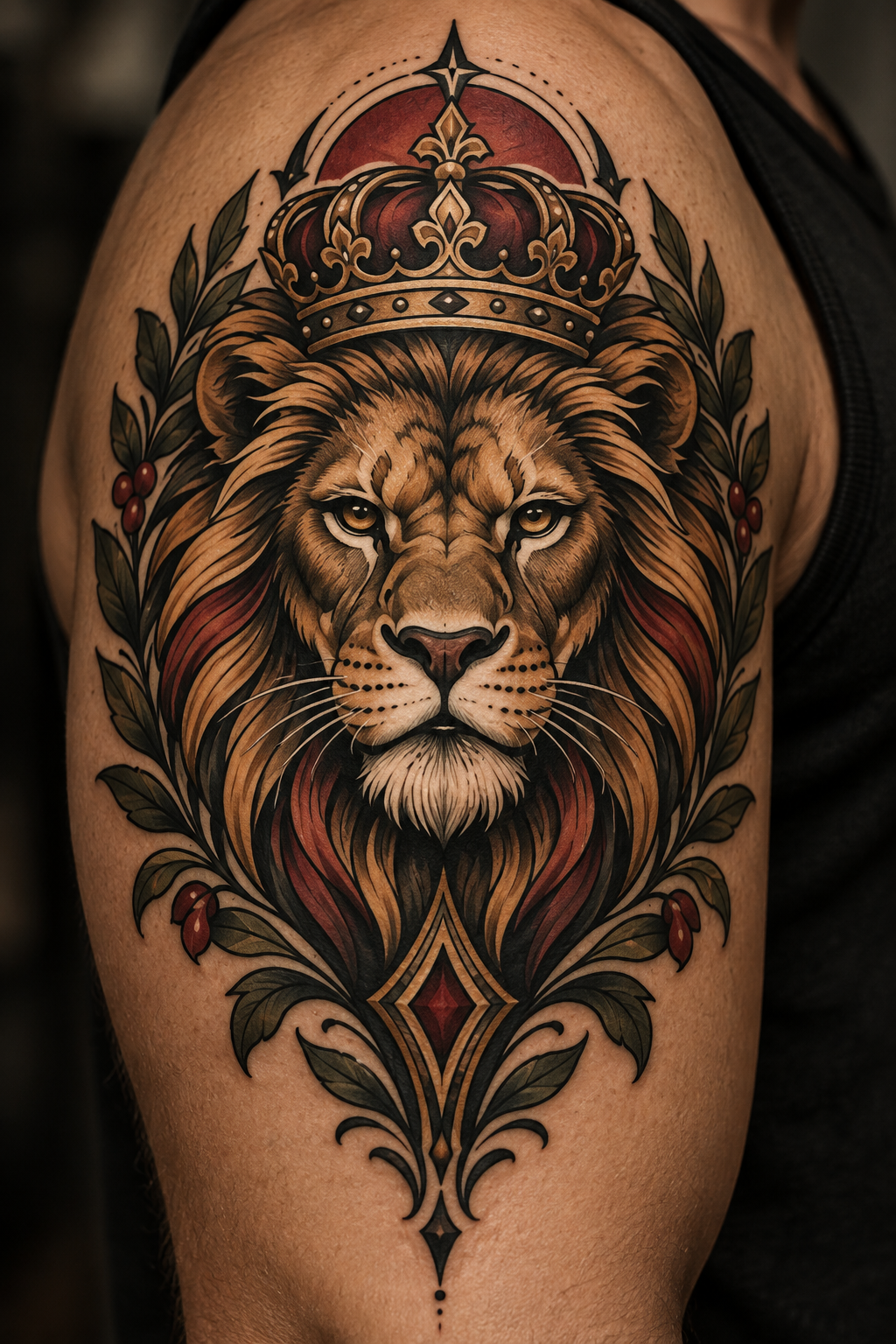 Lion with Vintage Scroll Christian hand and wrist tattoo idea