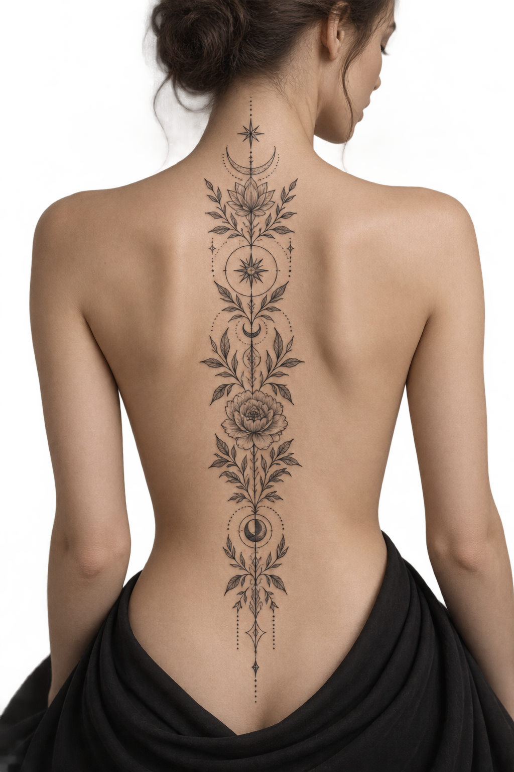 Vertical ornamental bands ornamental spiritual spine tattoo concept