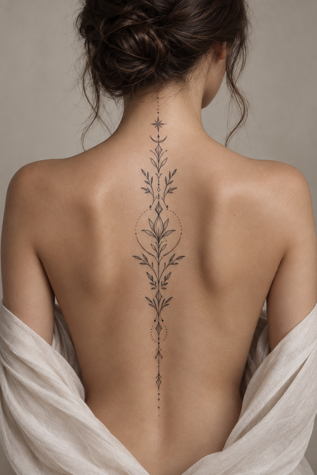 Upper-spine ornament ornamental spiritual spine tattoo concept