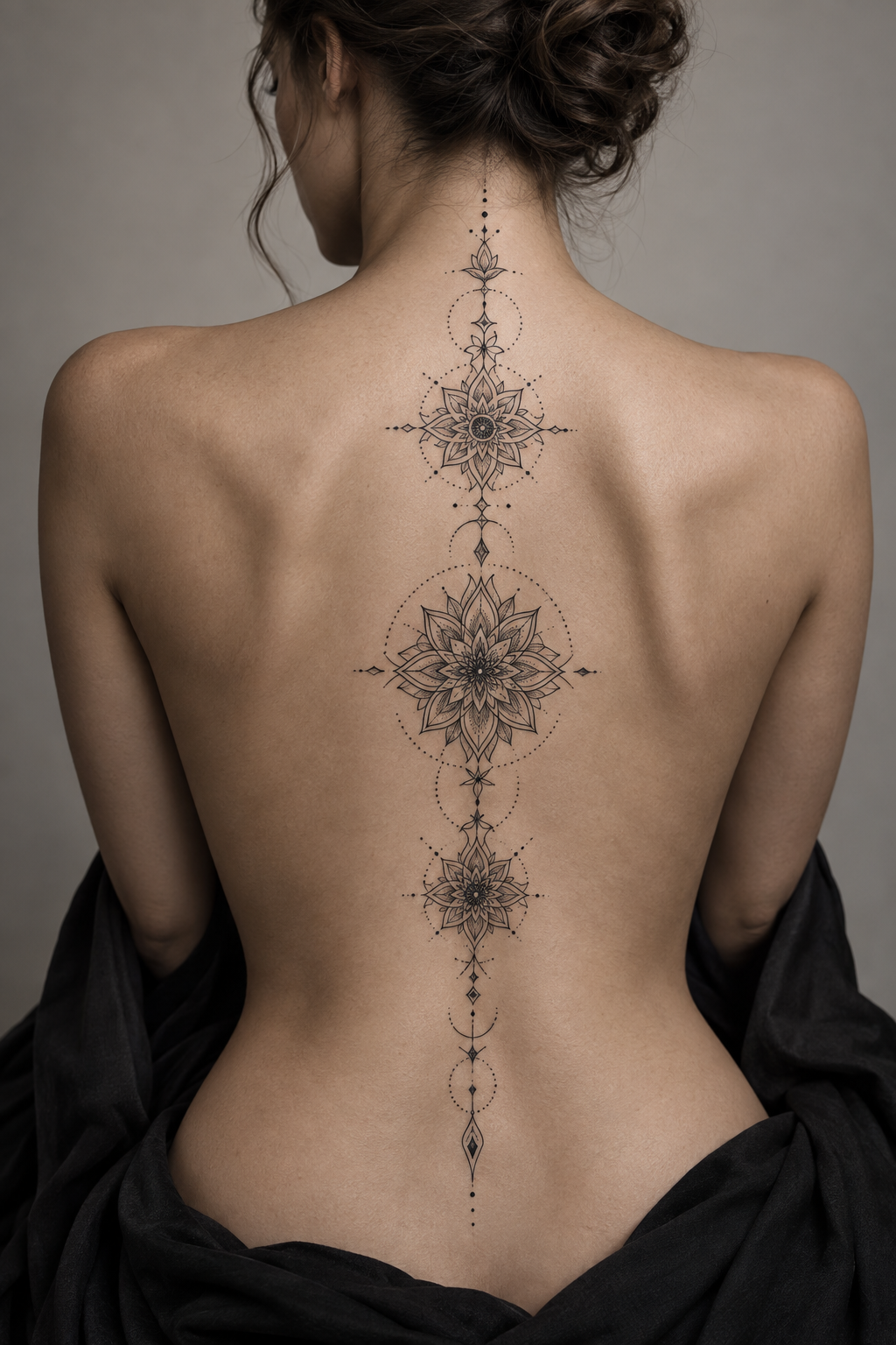 Sequential mandalas ornamental spiritual spine tattoo concept