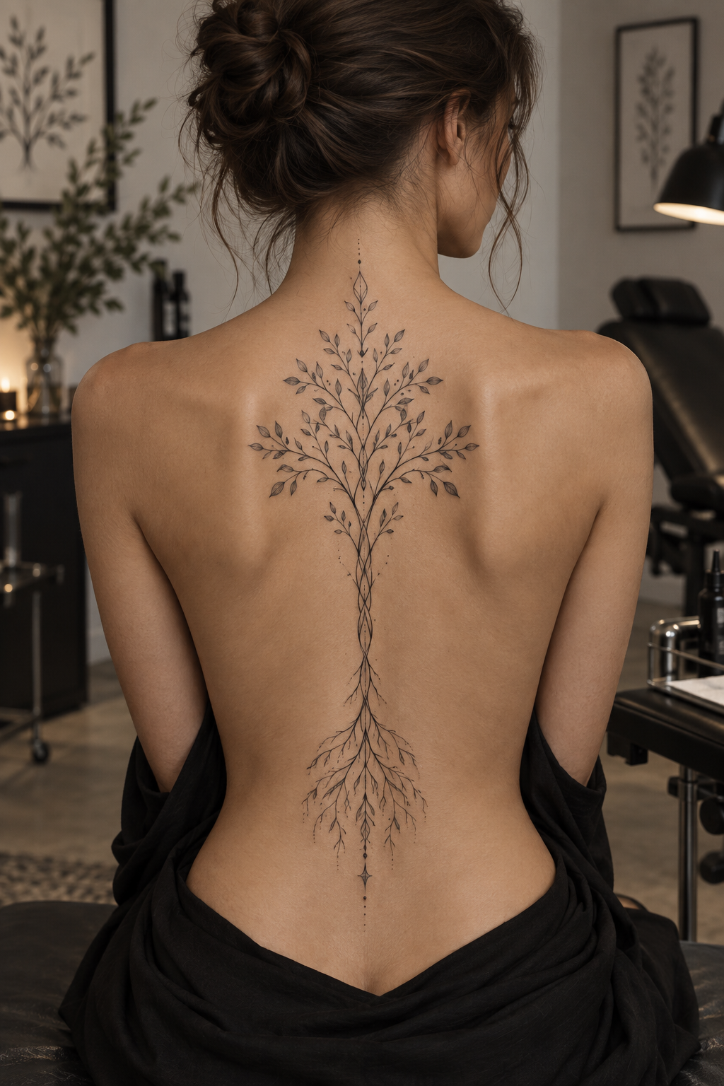 Tree of life ornamental spiritual spine tattoo concept