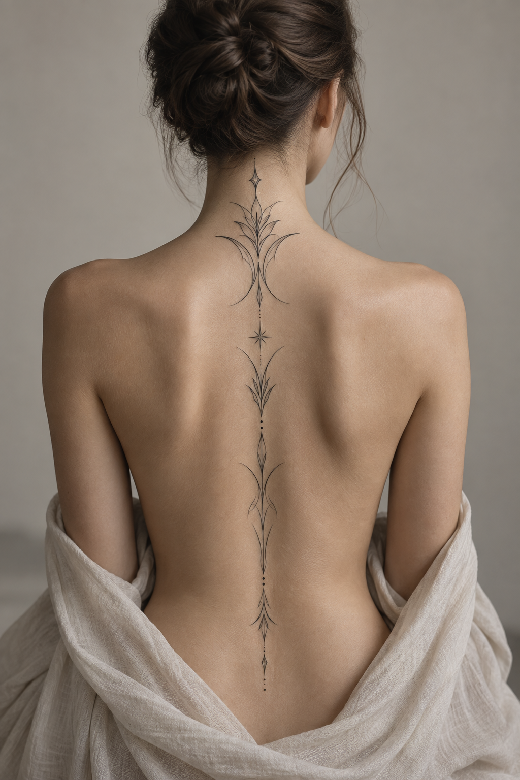 Neck-to-spine motif ornamental spiritual spine tattoo concept