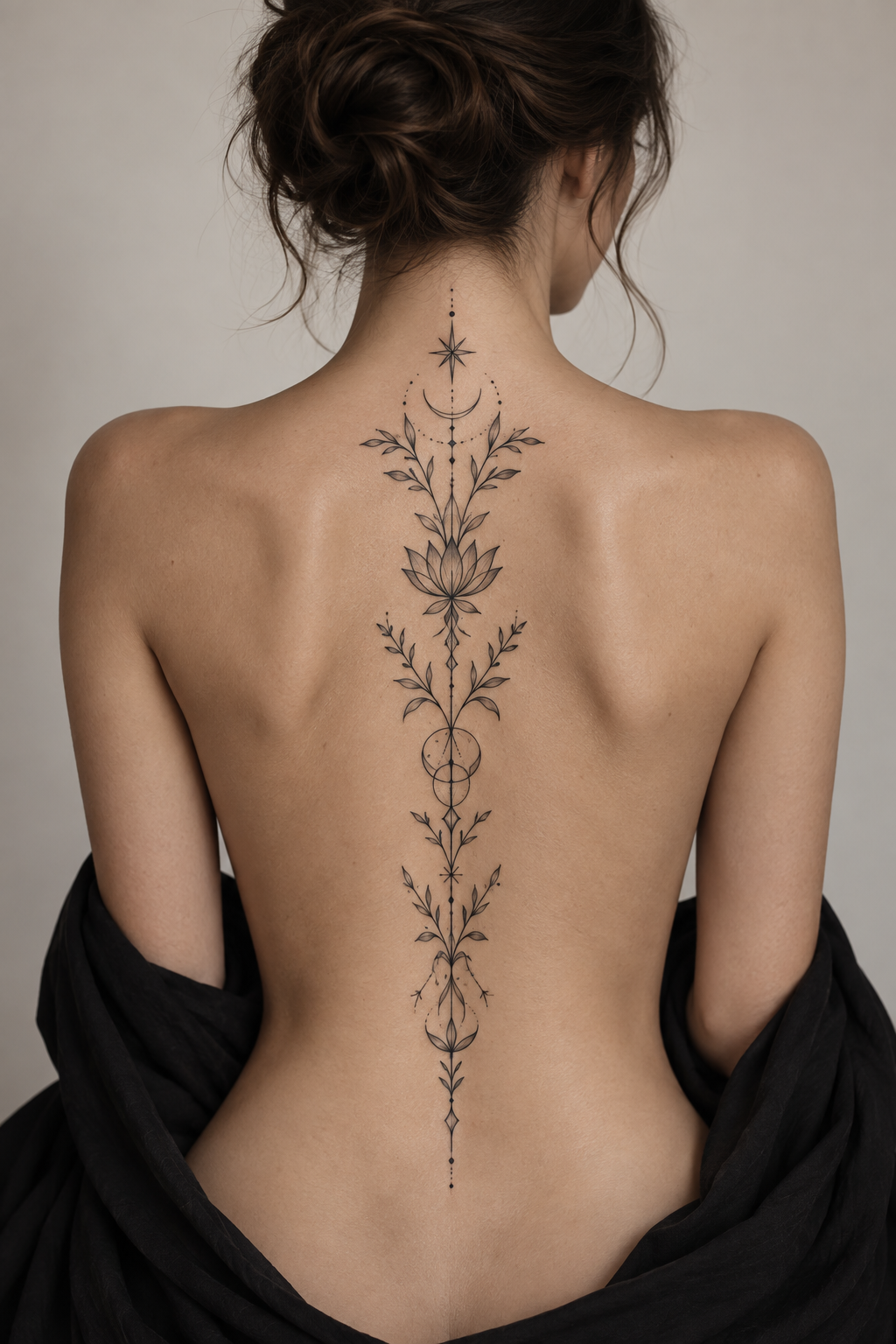 Personalized ornamental composition ornamental spiritual spine tattoo concept