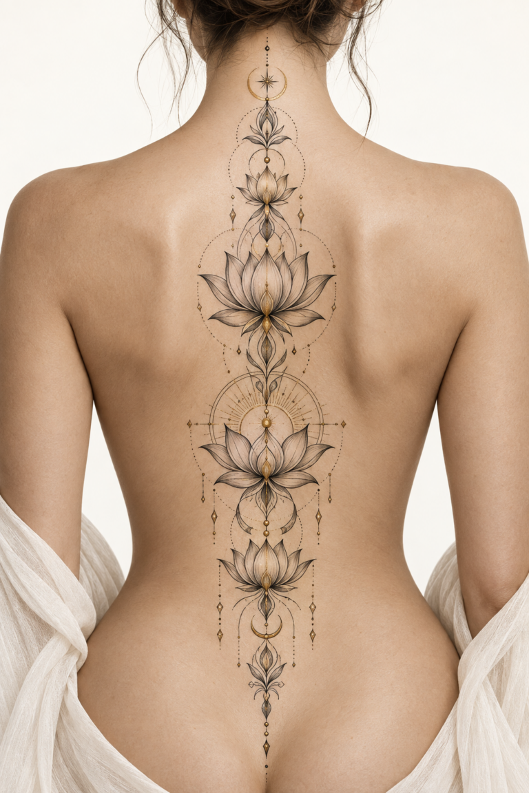 Ornamental spiritual spine tattoo concept