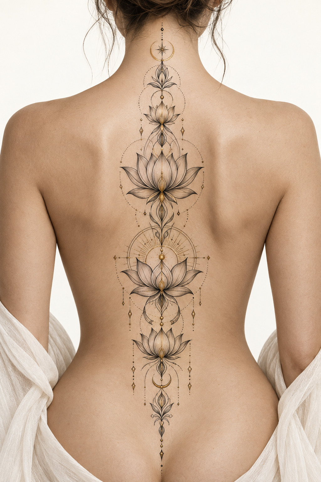Ornamental spiritual spine tattoo concept