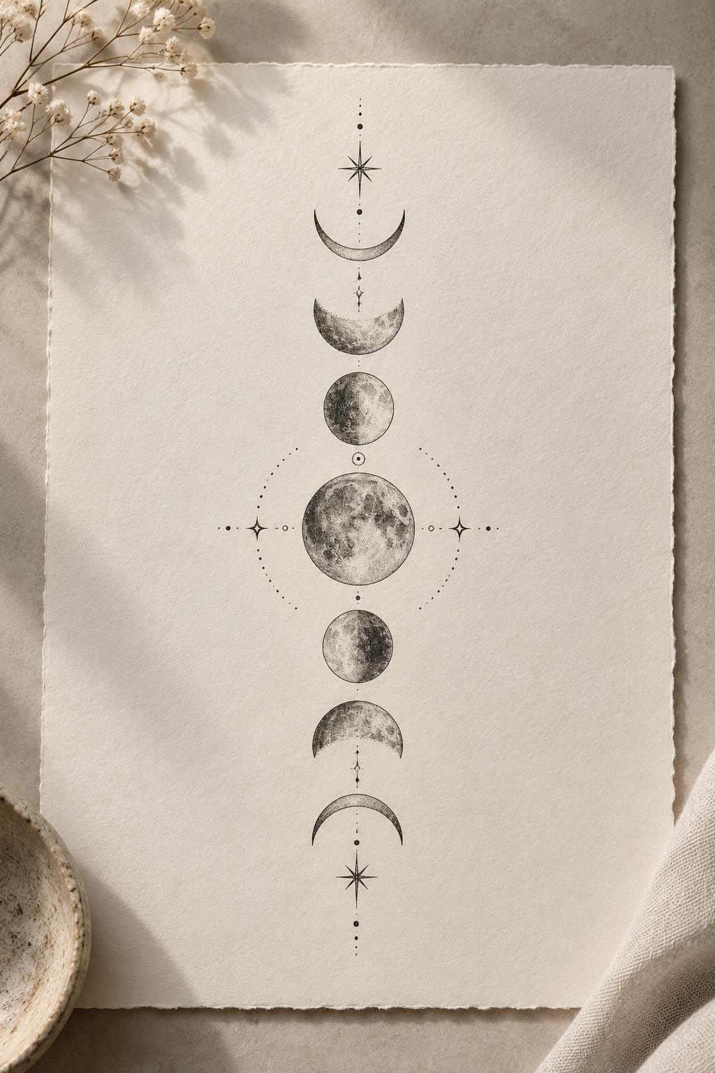 Fine line rib tattoos for women: Moon Phases Line Up Down The Ribs