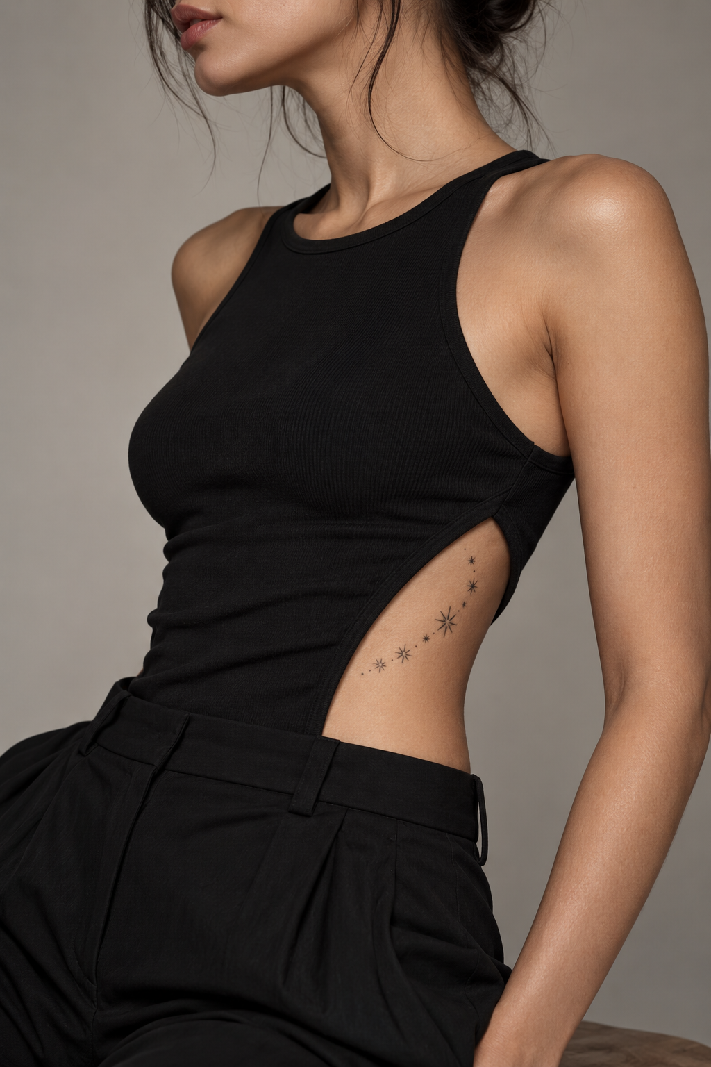 Fine line rib tattoos for women: Stars Curving Along The Ribs