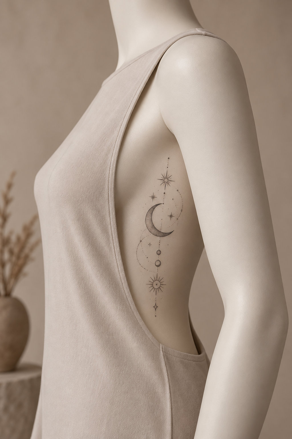 Celestial Rib Design 3 fine line rib tattoos idea