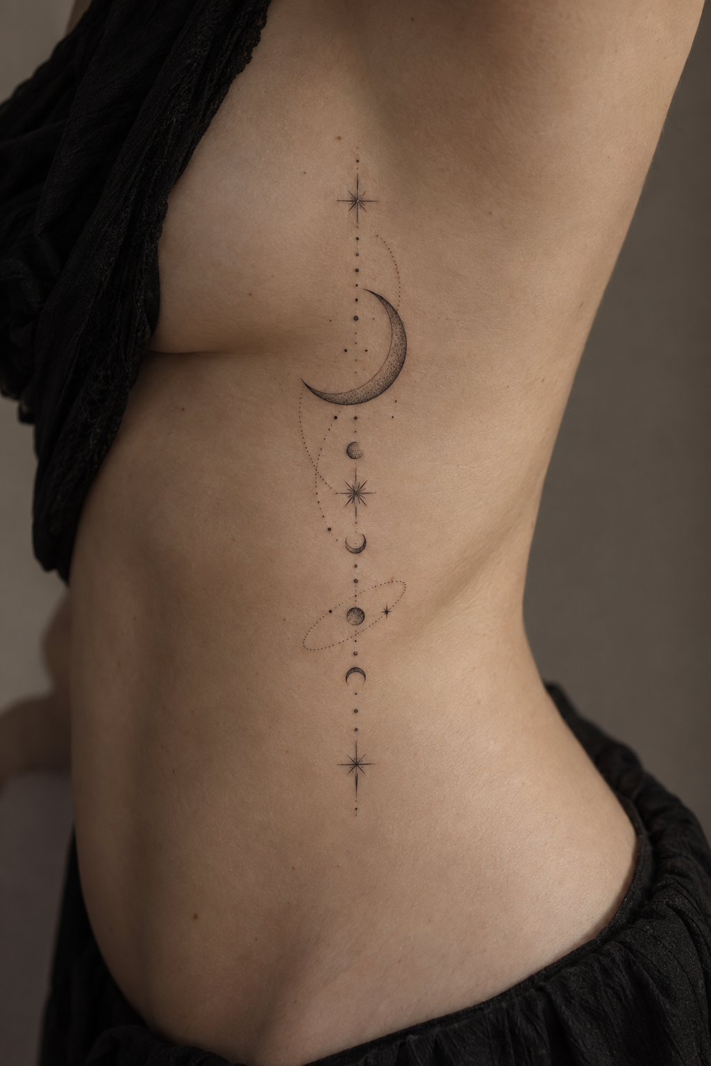 Celestial Rib Design 5 fine line rib tattoos idea