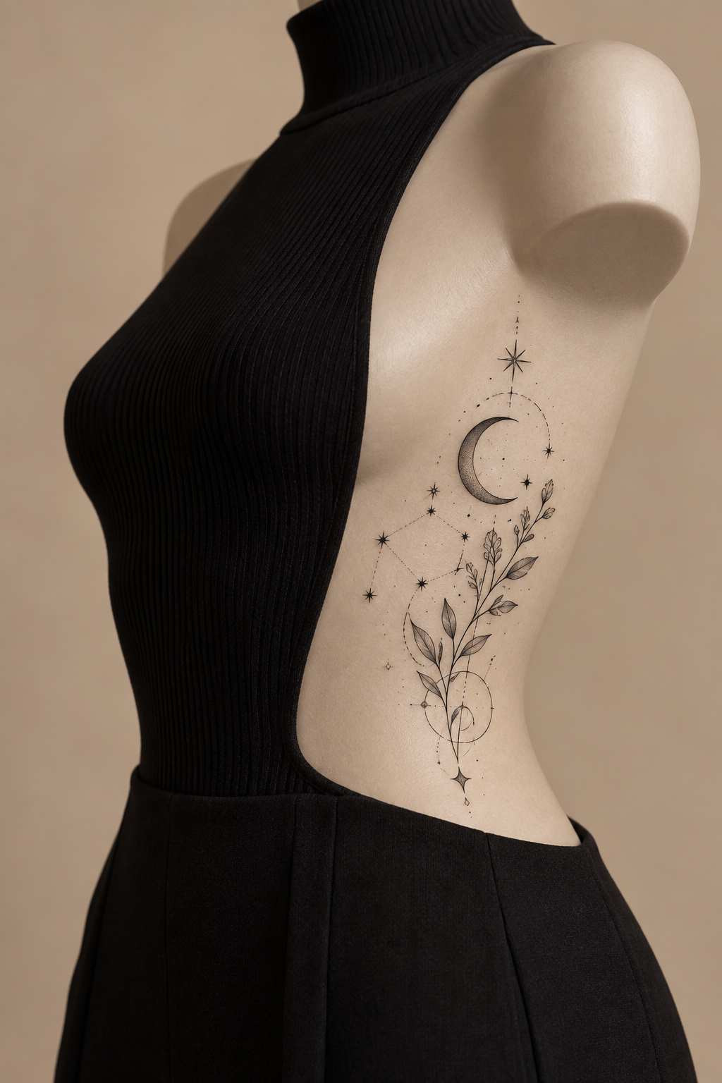 Celestial Rib Design 8 fine line rib tattoos idea