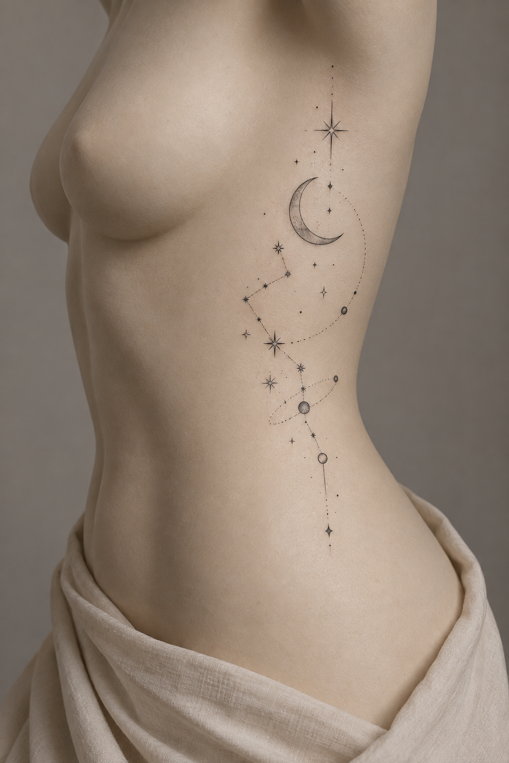 Celestial Rib Design 9 fine line rib tattoos idea