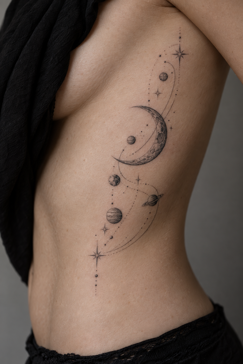 Celestial Rib Design 13 fine line rib tattoos idea