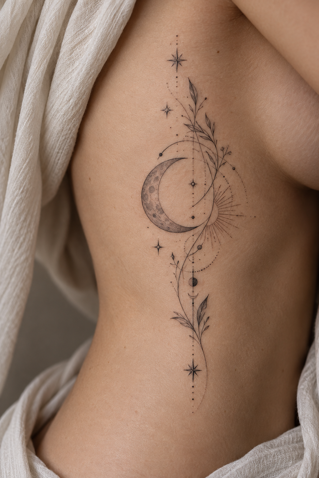 Celestial Rib Design 14 fine line rib tattoos idea