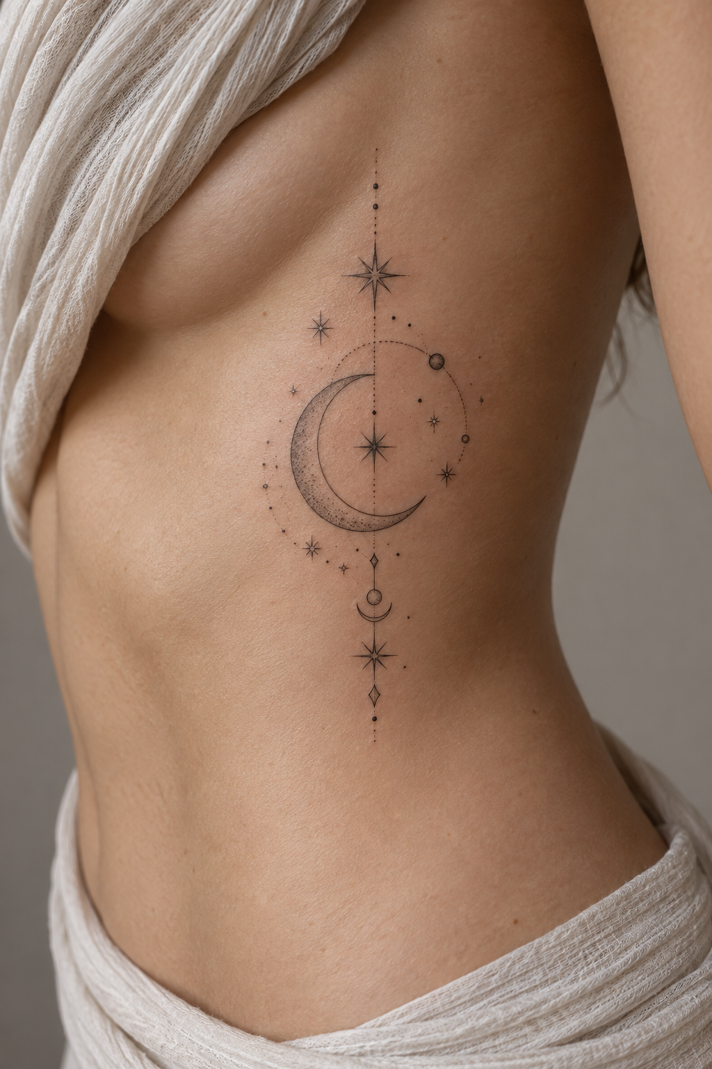 Celestial Rib Design 15 fine line rib tattoos idea