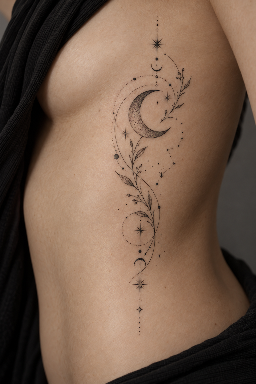 Celestial Rib Design 16 fine line rib tattoos idea