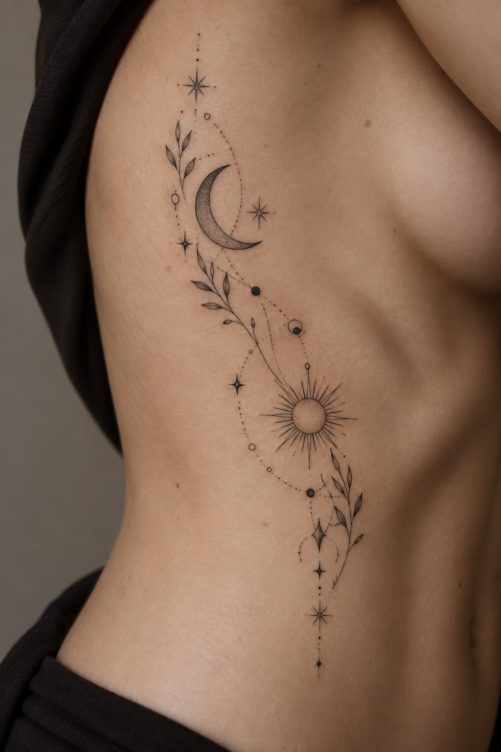Celestial Rib Design 18 fine line rib tattoos idea