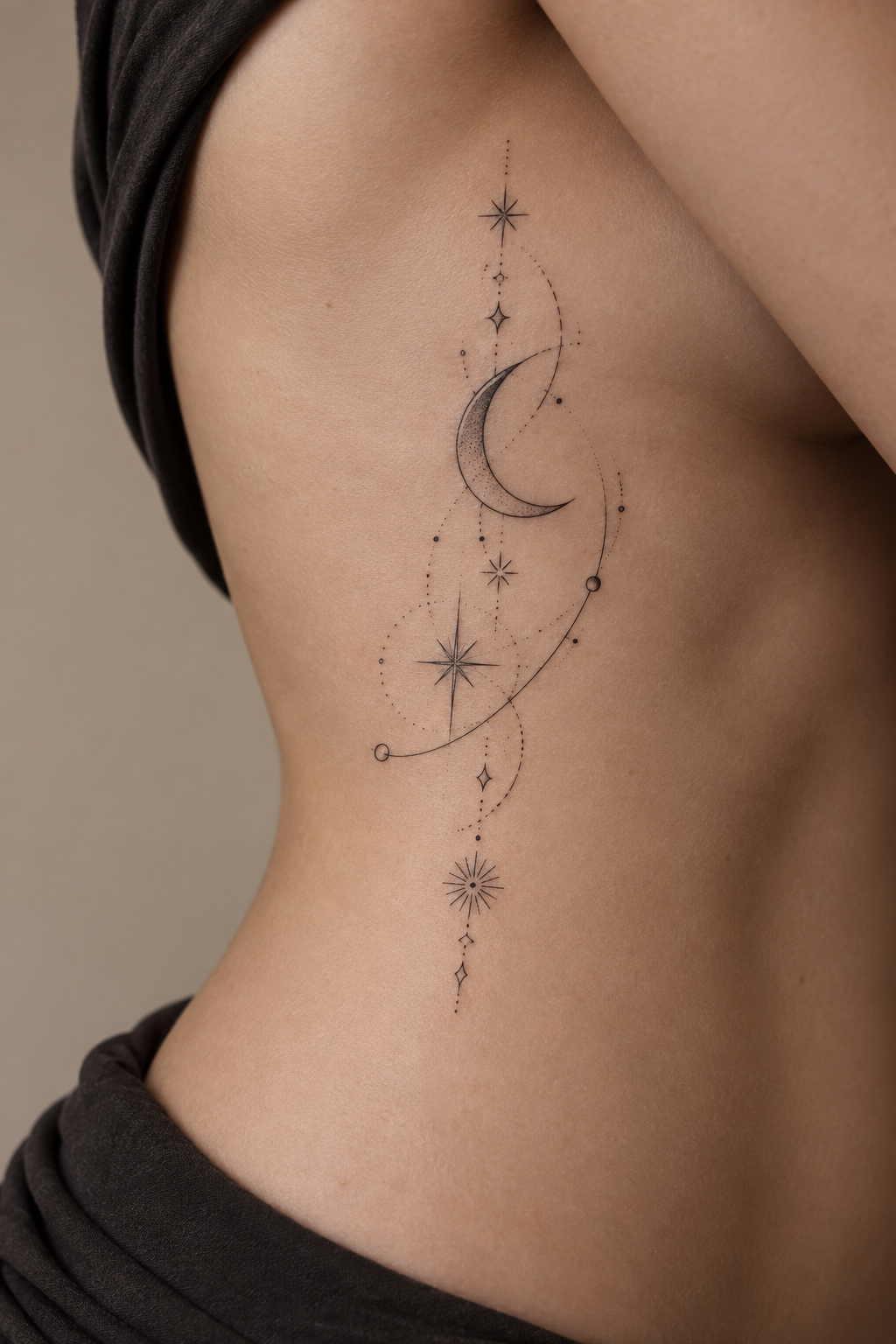 Celestial Rib Design 19 fine line rib tattoos idea