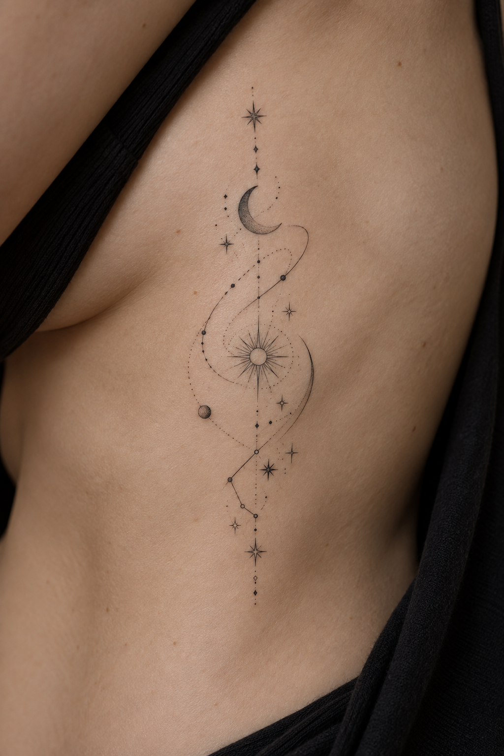 Celestial Rib Design 20 fine line rib tattoos idea