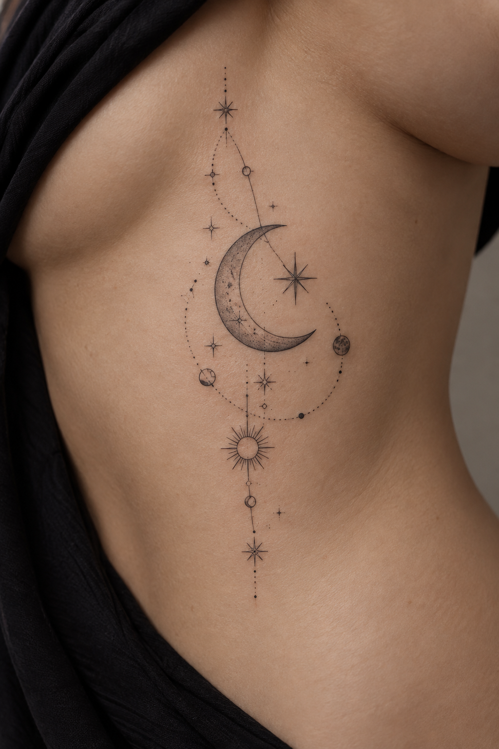 Celestial Rib Design 23 fine line rib tattoos idea