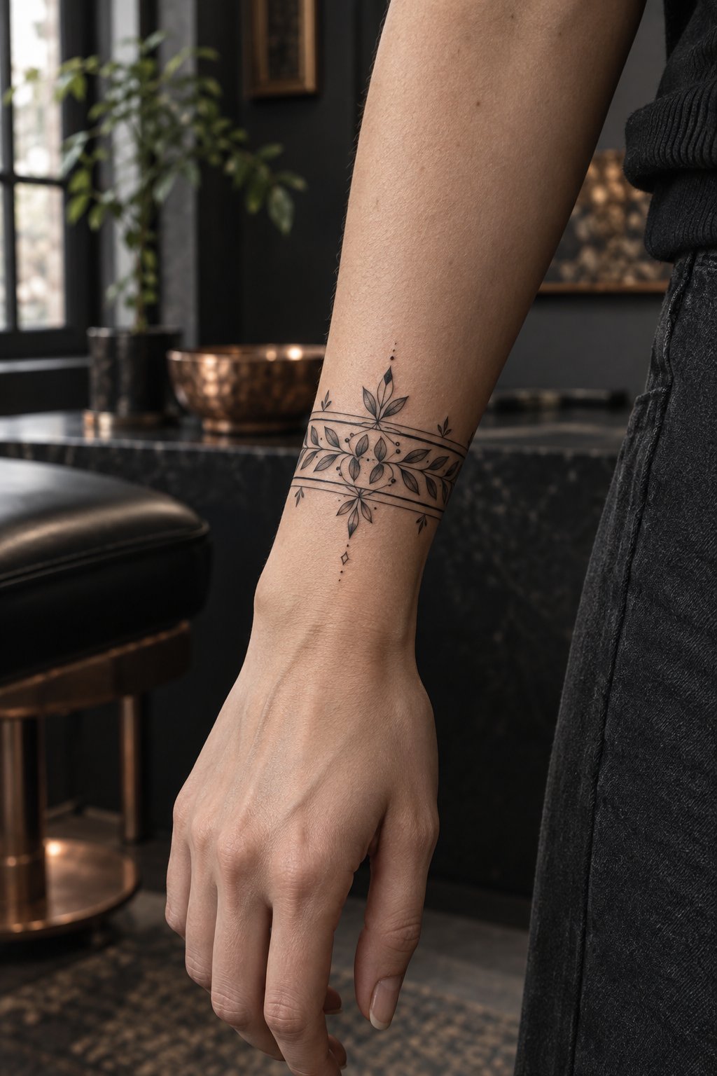 Botanical wrap bracelet tattoo idea