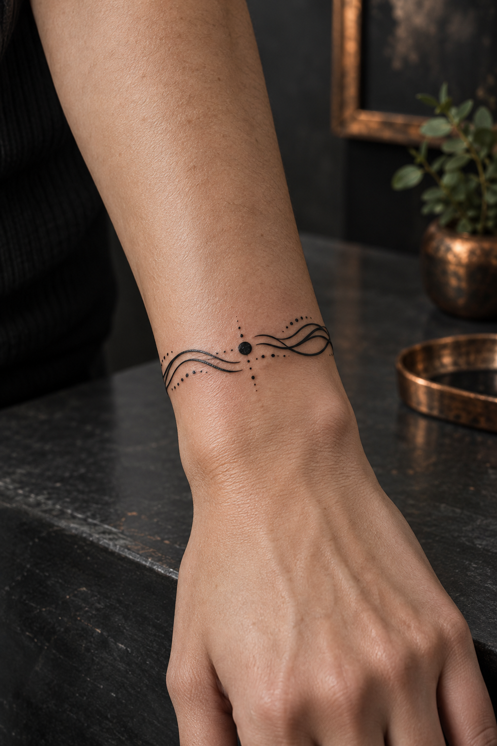Geometric cuff bracelet tattoo idea