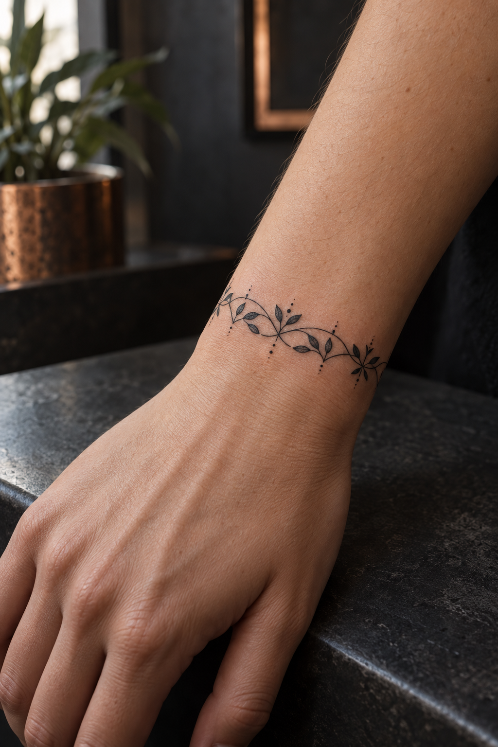 Negative-space cuff bracelet tattoo idea