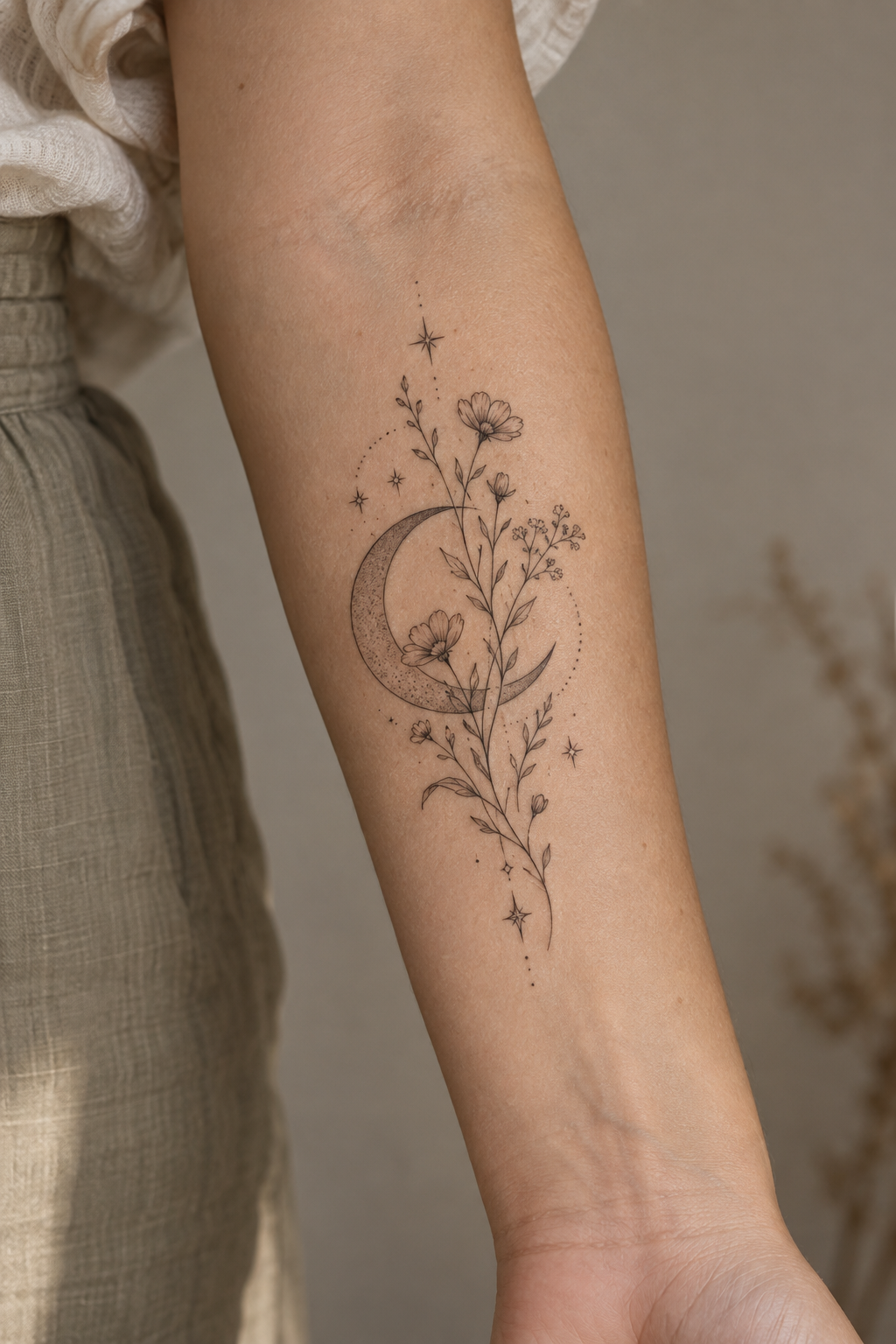 Delicate moon phases spine and rib tattoos for women fine-line idea