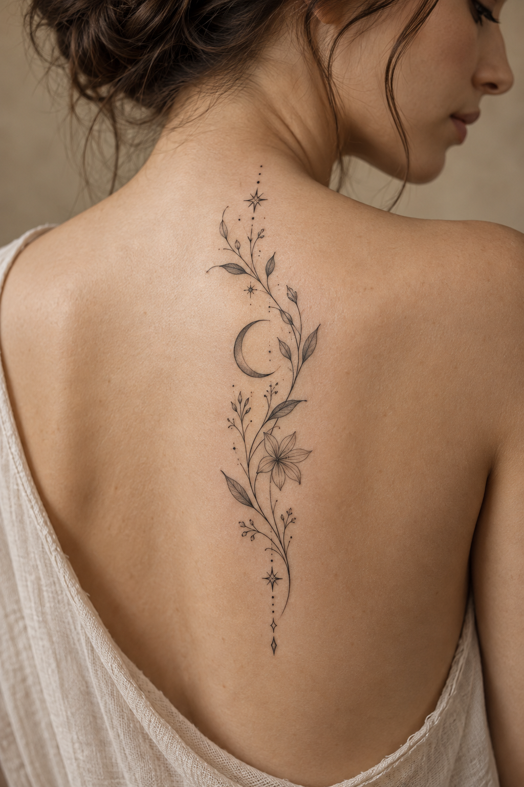 Celestial constellation spine and rib tattoos for women fine-line idea