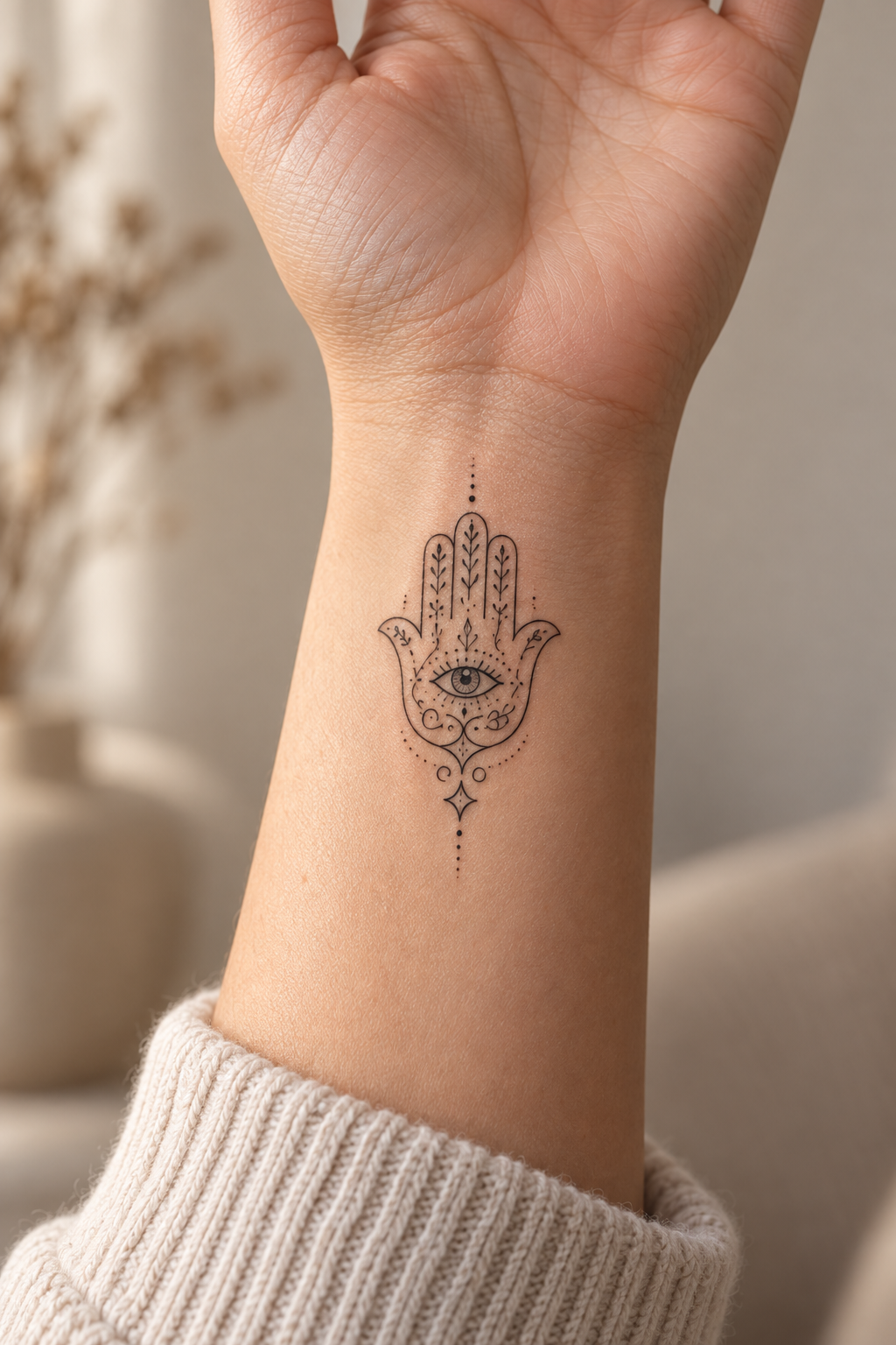 Classic Open-Palm Hamsa protective hamsa tattoos for women idea