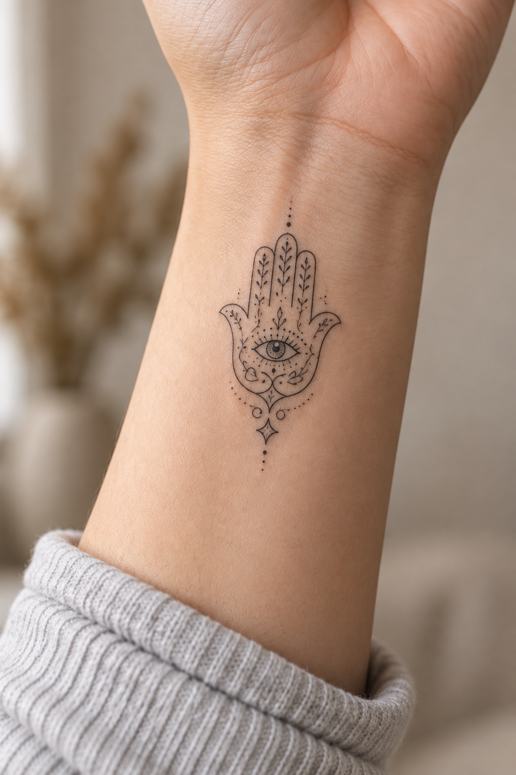 Fine-Line Hamsa protective hamsa tattoos for women idea