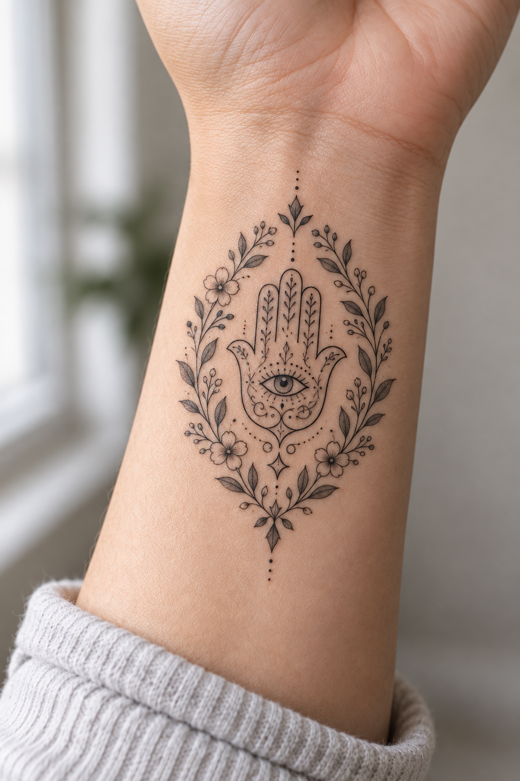Floral Hamsa Frame protective hamsa tattoos for women idea