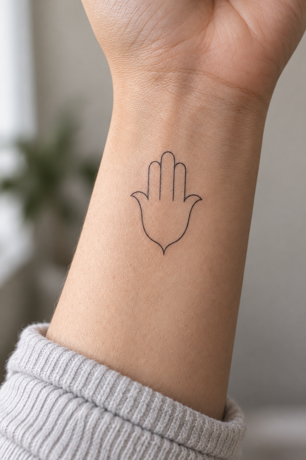 Minimal Hamsa Outline protective hamsa tattoos for women idea