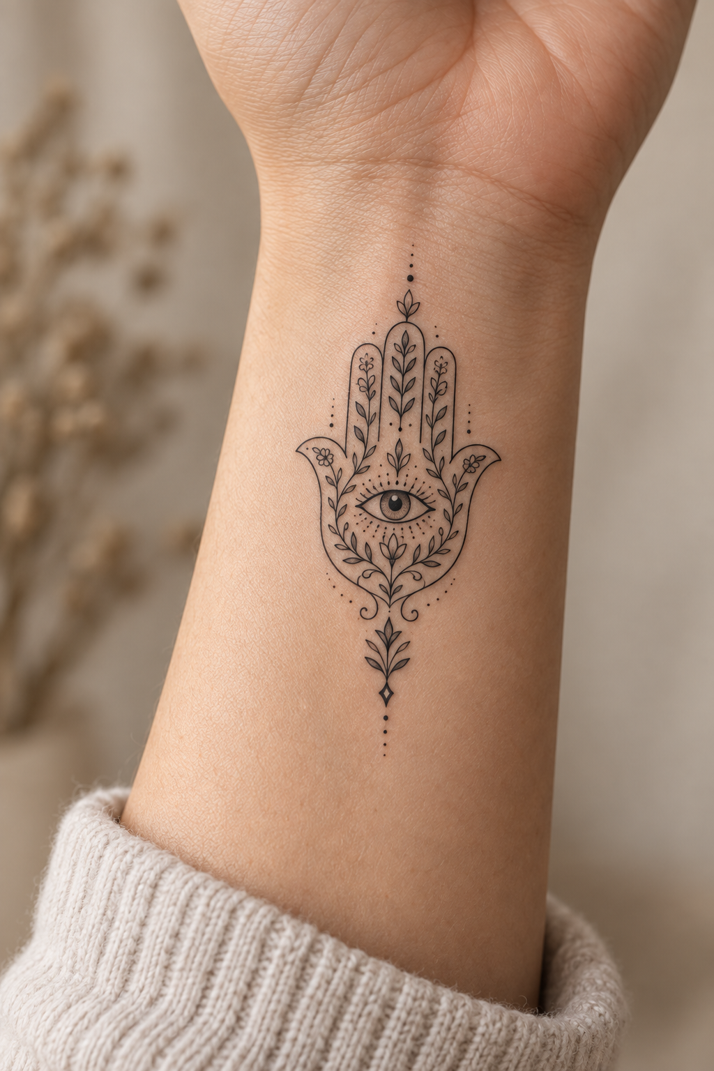 Botanical Hamsa protective hamsa tattoos for women idea