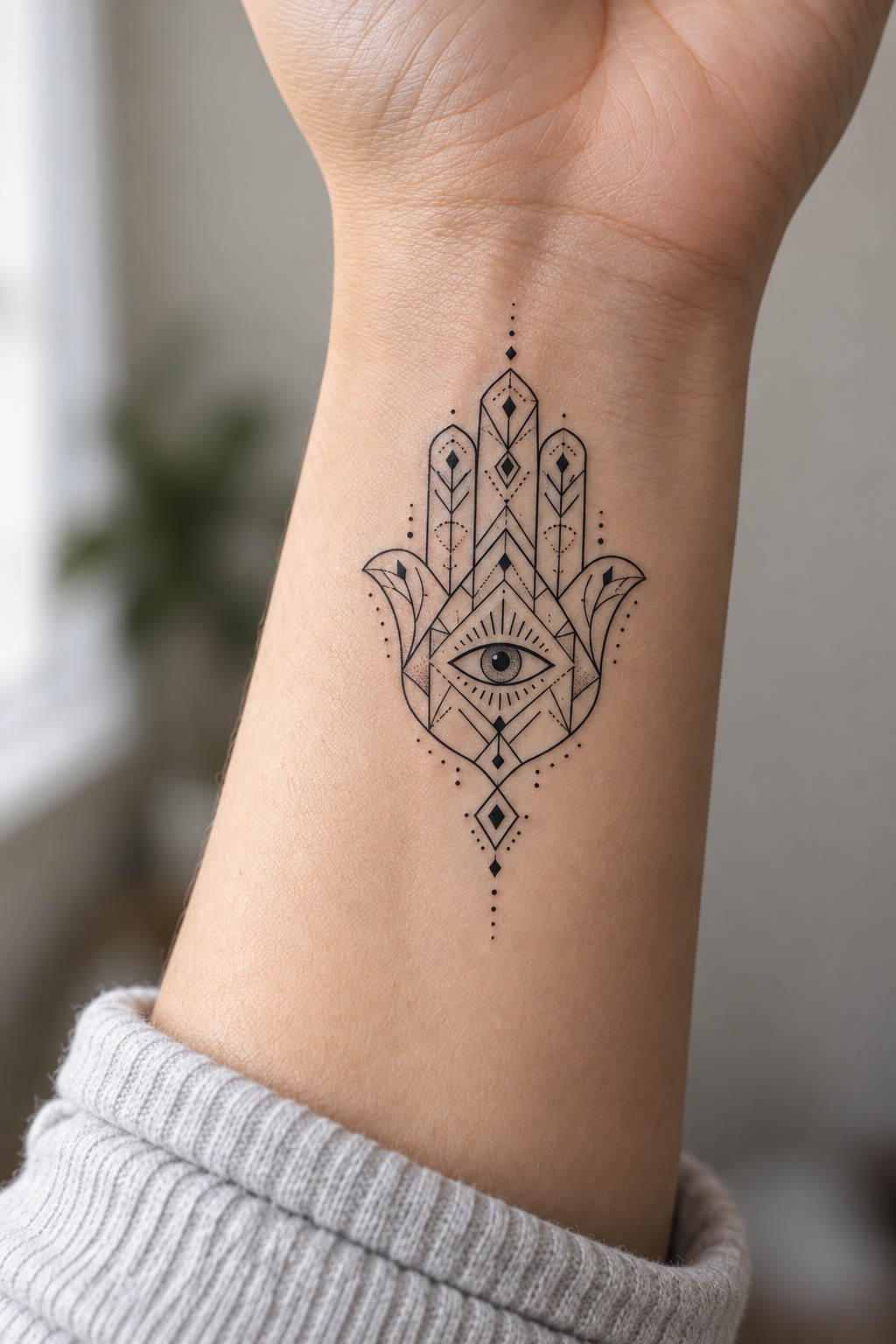 Geometric Hamsa protective hamsa tattoos for women idea