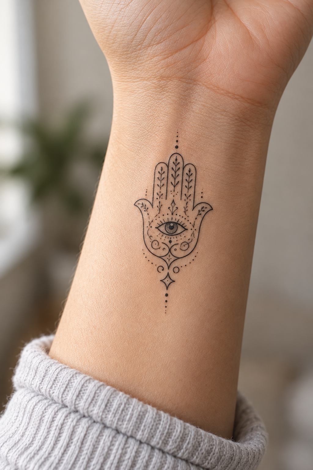 Hamsa with Sun Rays protective hamsa tattoos for women idea
