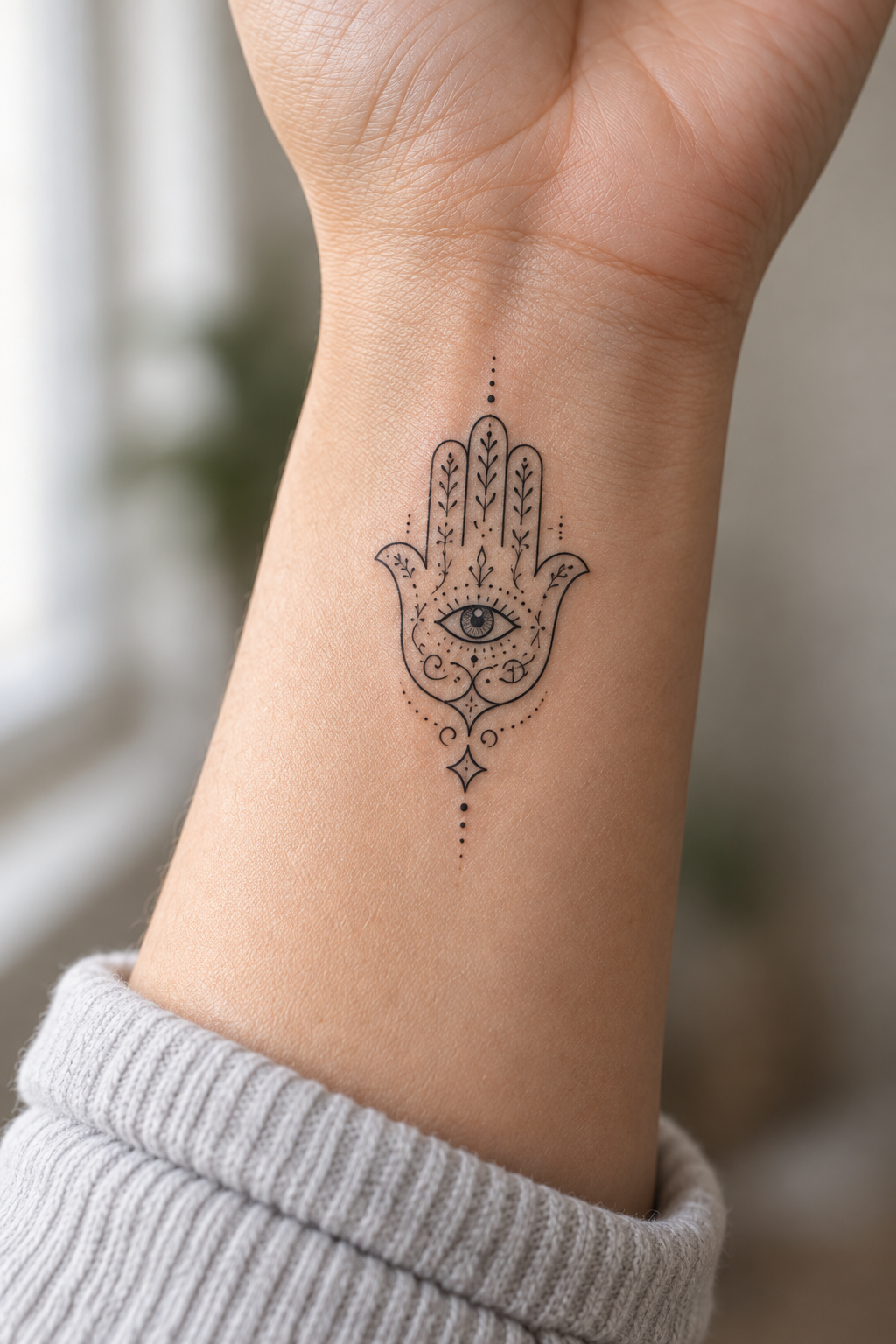 Blackwork Hamsa protective hamsa tattoos for women idea