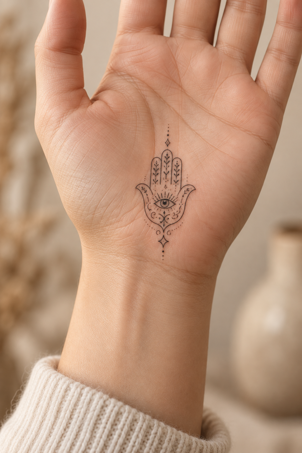 Tiny Palm Symbol protective hamsa tattoos for women idea