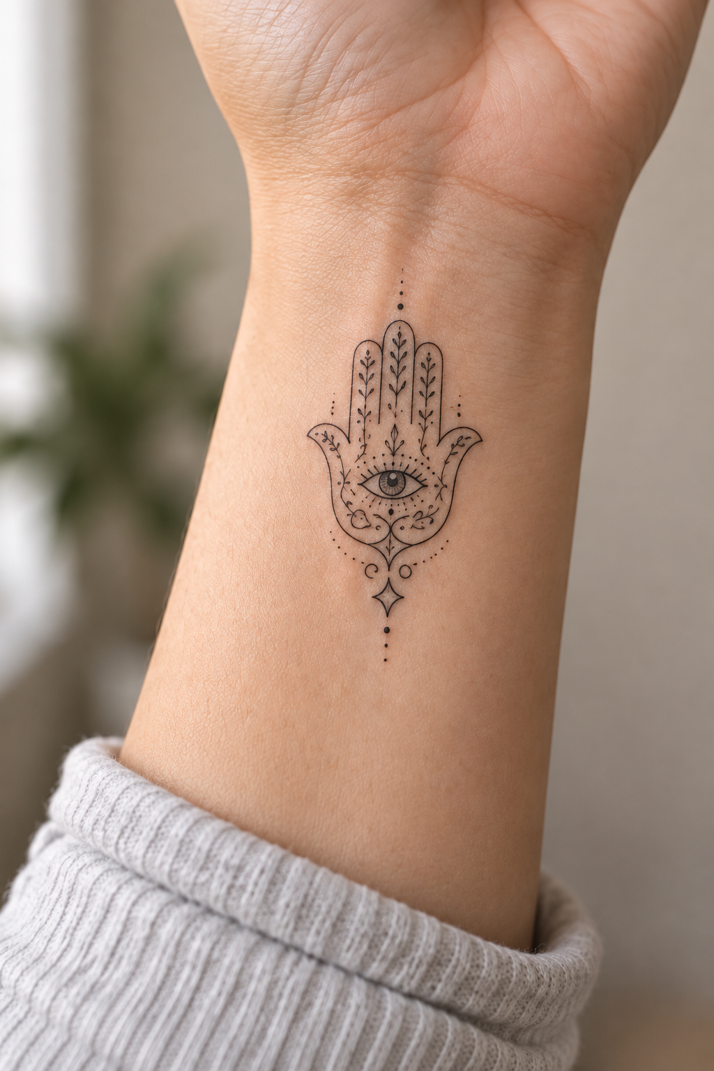 Symmetrical Hamsa Design protective hamsa tattoos for women idea