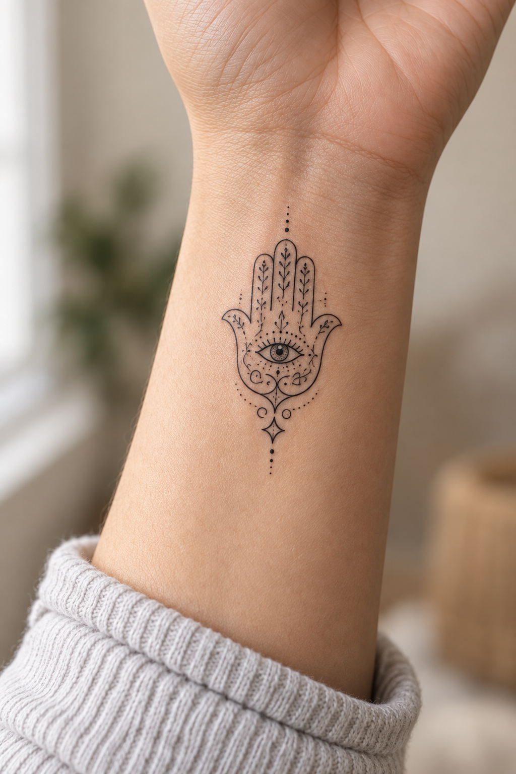 Hamsa with Dotwork protective hamsa tattoos for women idea