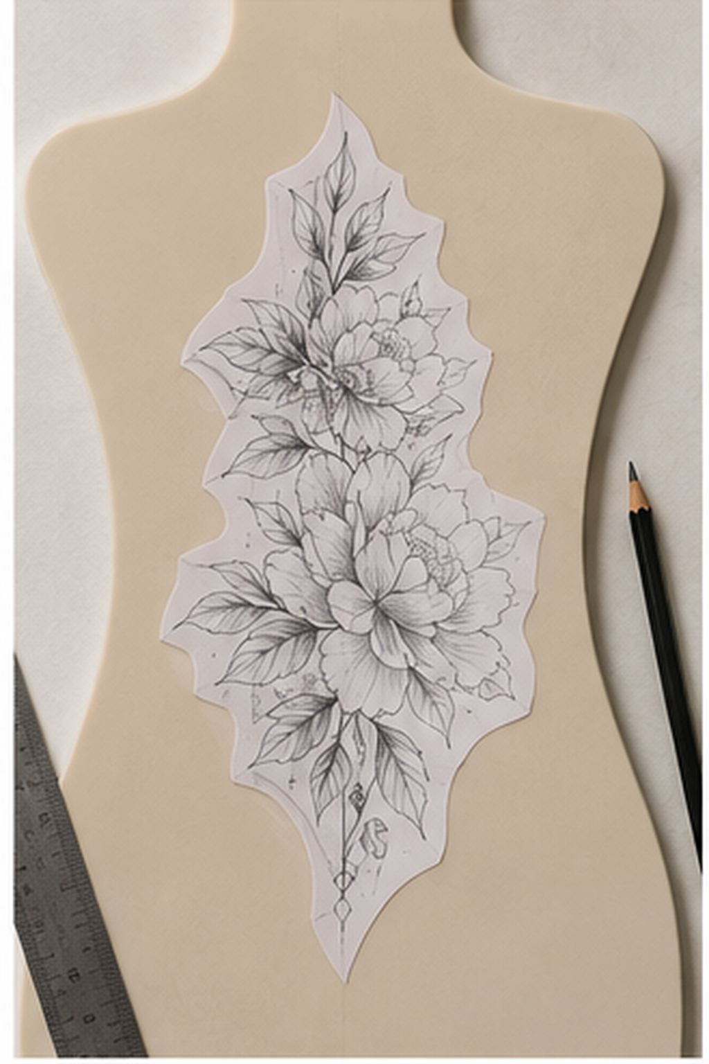 choose a first tattoo design: paper stencil tested at realistic scale on a neutral arm silhouette