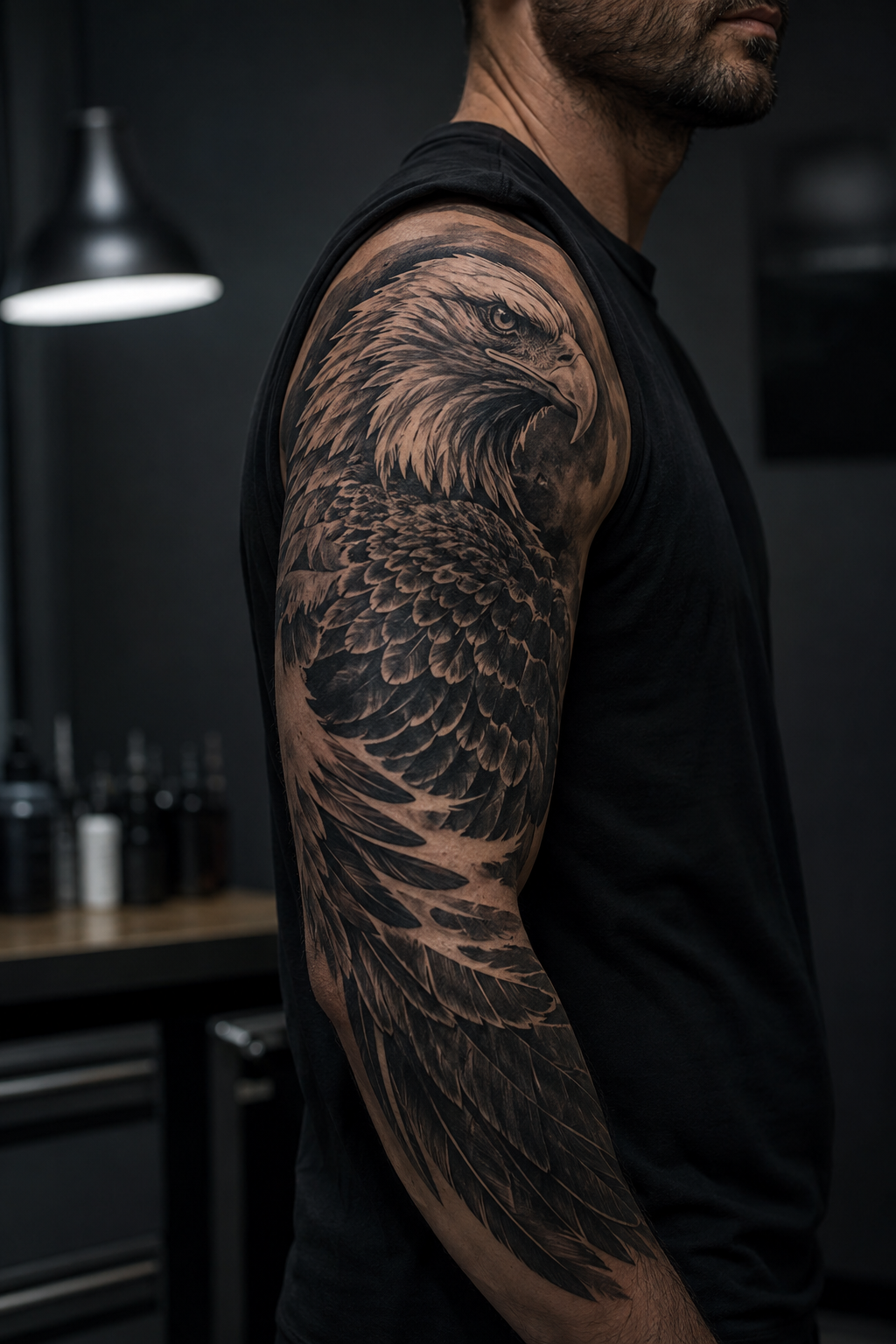 Original eagle half sleeve with clear feather flow